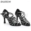 Chaussures de danse DILEECHI Latin Satin brillant Double strass femmes Salsa femme salle de bal danse peau noire
