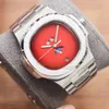 Novo movimento de relógio de alta qualidade esculpido relógio masculino PP automático mecânico de aço inoxidável transparente mostrador azul relógio masculino relógio de moda 40MM