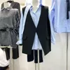 Coletes femininas 2024 outono desgaste moda coreana colarinho terno colete casaco irregular costas divididas sem mangas kam ombro para mulheres