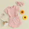 Kleidungssets für geborene Babys, Sommer-Outfits, Blumen-Kurzarm-T-Shirt, Oberteil, Blumen-Shorts, Stirnband-Set, lässiger Säugling