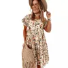 Robe florale d'été à manches volantes et col rond pour femmes