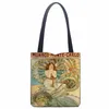 new Tote Bags Alphse Mucha Art Printed Linen Fabric Eco Handbag High Capacity Shop Office Reusable Casual Shoulder Bag P4W3#