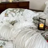 寝具セットコットンヴィンテージフレンチプリーツフリルパッチワークセット布団カバーベッドスカートまたは平らなシートフィットピローケース