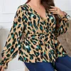 Della Mel 3XL 4XL Plus Size Women Elegant Sexy V-Neck Leopard Print Tunic Tunic Shirt Office Fi Top Big Size Blouse R5FK#