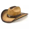 Chapeaux larges seau été cowboy chapeau de paille double concave haut pur noir occidental plage extérieure parasol gorras para hombres H240330