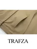 Abiti da lavoro TRAFZA Abiti primaverili Donna 2024 Trendy Solid O-Collo Maniche lunghe Tasche Cerniera Giacche Cintura a vita alta Decorazione pieghettate