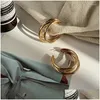 Stud 2024 Earrings Gold Color C-Shaped Go Anywhere Round Circle For Women Geometric Ear Studs Vintage Brincos Party Jewelry Gift Drop Ot5Xk