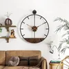 Horloges murales 50cm horloge de fer grande taille 3D métal nordique ronde grande montre noyer pionter décoration moderne pour salon