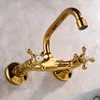 Bathroom Sink Faucets Antique Brass Basin Mixer Tap Spout Dual Handles Wall Mounted Vessel Cold Tub Faucet