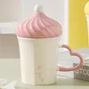 Mugs Creative Ice Cream Shaped Cup With Lid Ceramic Cute Mug Love Handle Milk Teacup Good-looking