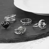 Cluster anneaux Kisswife rétro couleurs argentées ensemble pour femmes fleurs motif de vague de vague plume géométrique anneau de doigt 2024 bijoux de mode tendance