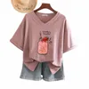 100% Cott L-6XL T-shirt Plus Size T-shirt Korte Mouw Vrouwen Top V-hals 2022 Zomer Japanse Zoete Oversized t-shirts X6Qo #