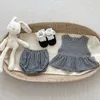 Ensembles de vêtements 2024 Été bébé fille vêtements ensemble infantile filles broderie hauts sans manches pain shorts 2 pièces coton enfant en bas âge tenues