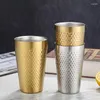 Tasses 6pcs / paquet 304 tasse de bière en acier inoxydable double paroi tasse d'eau martelée texture thé pour la famille