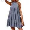 Grundläggande casual klänningar Jocoo Jol Orsaklig slöfri ruffles Mini Women Dress Boho Solid O Neck Beach Sundress Overized Loose Dress 2024 Summer T240330