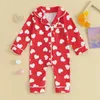 Geboren babyjongens meisjes pjs jumpsuits lange mouw hartprint knop rompers pyjama's 240325