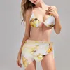 Kvinnors badkläder Kvinnor Swimsuit Bikini Floral Sexig Mesh Three Pieces Set Biquinis Bathing Suit Siming Two Tankinis