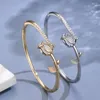 Bangle Korean Luxury Tulip Flower Armband Shiny Zircon Elegant Jewelry Girls Wedding Party Justerbara kvinnor gåvor Charm Trendy J9R1