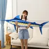 60-140 cm Simulation Blauer Marlin Plüschtiere Gefüllte Weiche Kreative Kissen Fischpuppen Lustiges Geburtstagsgeschenk für Kinder Jungen 240315