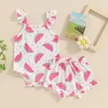 Clothing Sets Born Baby Girl Summer Clothes Set Sleeveless Watermelon/Floral Print Strap Romper And Shorts Lovely 2PCS Toddler Outfits