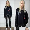 Puntos para mujer Tees 23SS Zadig Voltaire Diseñador Suéter Abrigos Moda Sudadera con capucha Suelta Clásico Versátil Letra Bordado Cremallera Lana K Otuef