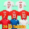 2024 2025 Tunezja piłka nożna MAILLOT de Foot 24 25 Dom Red #7 Msakni #10 Khazri koszulka z białej Khalifa Sassi Maaloul Tunezia Football Football Cup