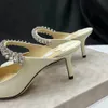 Luxury Designer Water Diamond Shoe Women Pumps Slipper Sandaler High Heels Crystal Straps Stiletto klack Sexig Pointed Toe Patent Leather Party Wedding