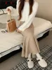 Cotvotee Knitting Skirts for Women Fashion High Waist Slim Trumpet Mermaid Skirts Casual Elegant Ankle Length Long Skirt 240315