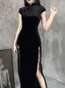 Parti elbiseleri romantik gotik kadife estetik vintage kadınlar siyah bandaj slithem bodycon elbise seksi akşam giyim cheongsam