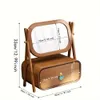 1pc Creative Makeup Mirror with Drawer, Desktop Wooden Mirror, Bedroom Dressing Table Jewelry Storage Box, Vanity Decor