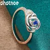 Cluster Rings Shstone 925 Sterling Silver Blue Zircon Crystal Flower for Women Engagement Wedding Birthday Party Fashion Jewets Gifts