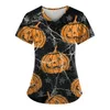 T-shirts pour femmes Uniforme Tops à la mode Halloween Chemisier de poche Col en V À manches courtes Gommages Costume Accessoires Femmes Vêtements d'impression