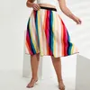 Print w rozmiarze Plus Summer Sumpual Spirt Rainbow Stripe A-line midi spódnica elastyczna talia Kobieta duża rozmiar boho swing spódnica 6xl g1iv#