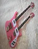 Basse électrique et guitare rose à Double cou d'usine avec 46 cordesPickguard blanc de haute qualitépeut être personnalisé 5866134