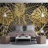 Tapety tropikalne las deszczowy selva złoty liść bananowy liście większego rozmiaru tapeta mural do salonu płótno malowidła krajobrazowe