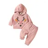 Kleidungssets Kleinkind Mädchen 2-teiliges Outfit Elch Stickerei Langarm Kapuzenpullover und elastische Hosen Set Baby süße Herbstkleidung