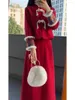 2ピースドレスUNXX裕福な女の子中国語スタイルセット冬Cheongsam Furry Coat A-LineMidi Skirt 2 2024到着ファッショナブル