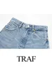Damesshorts TRAF Zomermode Dames Elegante Slanke Achterzak Knop Versier Jeans Dames Casual Strt-stijl Veelkleurige Denim Shorts T240330