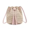 Сумки на плечо, женская соломенная сумка-ведро на шнурке, летняя тканая сумка для покупок, пляжная сумка, повседневные сумки