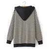 striped Knit Zipper Cardigan Coat Plus Size Women Clothing Autumn Winter Color Ctrast Hooded Sweater E2 3066 M7RN#