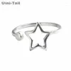 Cluster Rings Uini Tail's -selling 925 Tibetan Silver Hollow Star Round Bead Open Ring Simple Creative Fresh Five-pointed