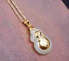 Pendant Necklaces Pendants Natural White Hetian Jade Add 18K Solid Gold Inlaid Carved Money Bag Lucky Necklace Fine Jewelry Certificat Dh1Zj