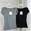 Kadın Tişörtleri Moda Kadınlar Büyük Yuvarlak Boyun Streç İnce İplik Pamuk Örme T-Shirt Mizaçlı Banliyö Kısa Kollu Üstü Kadın