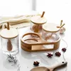 Bouteilles de stockage Pot en verre de style japonais avec couvercle en bois de bambou Coffret d'assaisonnement Ensemble de cuisine domestique Salière Sucrier