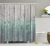 Cortinas de ducha Paneles de madera rústica Efecto de fondo Casa de campo Arte Tela Tela Tela Decoración de baño Conjunto con ganchos Azul pálido Gris