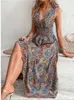 Zomer Boho Jurk Vrouwen Fahsion Mouwloos Print Strand Feestjurken Elegant Casual Vakantie Vrouwelijke Jurk Voor Vrouwen Gewaad Femme 240321