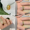 Wedding Rings 18K Gold Plated Green Clear Zircon Ring For Women Stainless Steel Couple Female Aesthetic Jewelry Dainty Gift 2023 Dro Dh3Jk