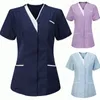 Uniforme Enfermeira Mulheres Manga Curta Com Decote Em V Top Uniforme De Trabalho Bolso Sólido Blusa Uniformes Clínicos Senhoras Uniformes Médicos 25Ii #