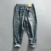 Herren-Jeans, amerikanischer Stil, Retro, High Street, kausal, konisch, zerrissen, Baggy, mittlere Taille, Baumwolle, gewaschen, blaue Denim-Hosen, modisch