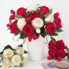 Dekorative Blumen Künstlicher Pfingstrosenstrauß Fake Holding für Hochzeit Braut Home Dekoration 5 Gabeln 9 Köpfe